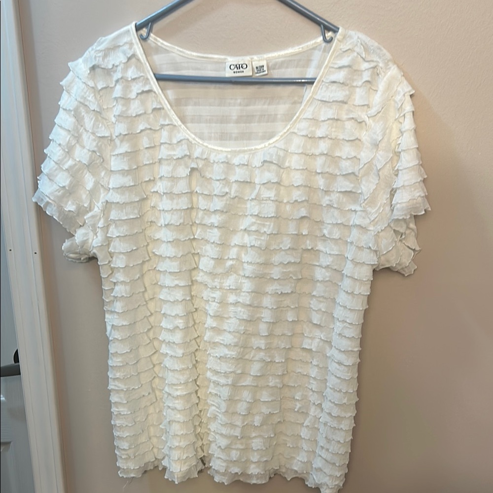 Cato White Flutter Sleeve Ruffled Blouse